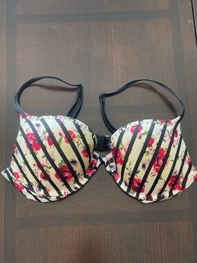 VS Very Sexy Push-Up Black & Cream Floral Stripe Push-Up Bra